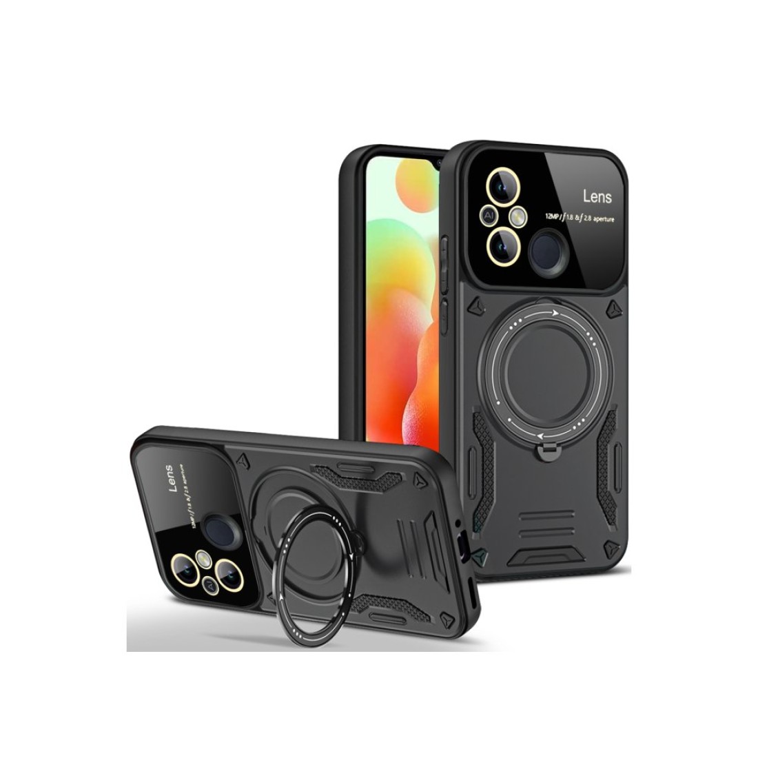  Xiaomi Redmi 12C Kılıf Joy Lens Standlı Kapak - Siyah