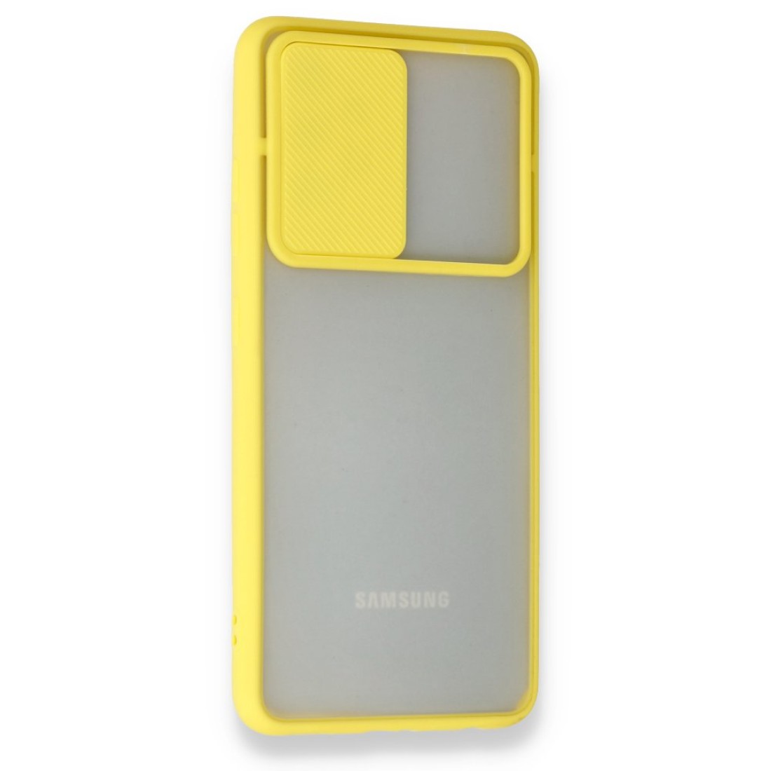  Samsung Galaxy A52 Kılıf Palm Buzlu Kamera Sürgülü Silikon - Sarı