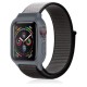  Apple Watch 38mm Hasırlı Cırtcırtlı Kasalı Kordon - Siyah-Gri