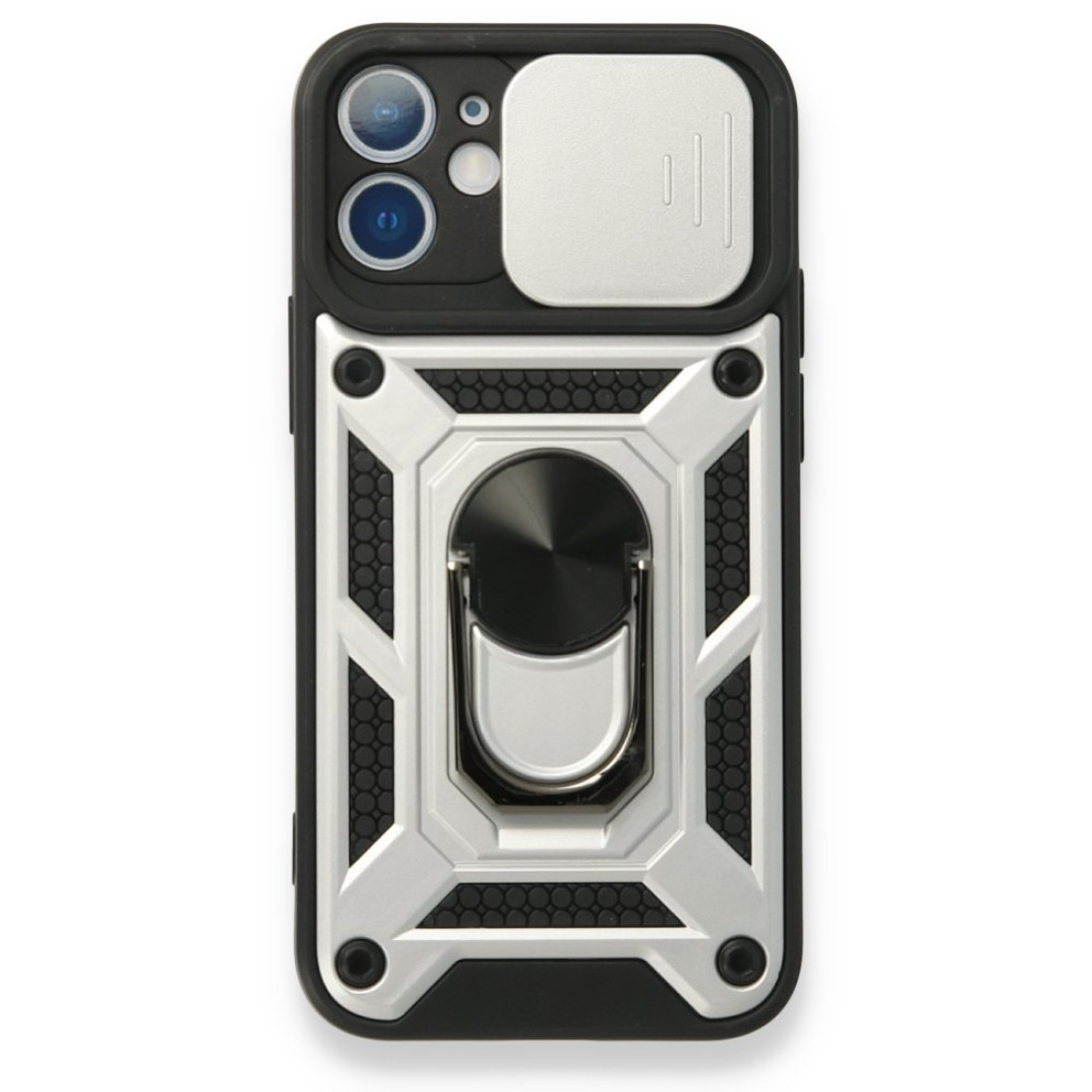  iPhone 12 Mini Kılıf Pars Lens Yüzüklü Silikon - Gümüş