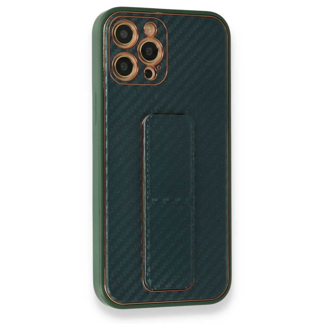 iPhone 12 Pro Kılıf Coco Karbon Standlı Kapak - Yeşil iPhone 12 Pro Kılıf Coco Karbon Standlı Kapak - Yeşil