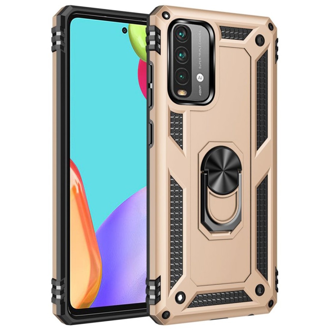  Xiaomi Redmi 9T Kılıf Sofya Yüzüklü Silikon Kapak - Gold
