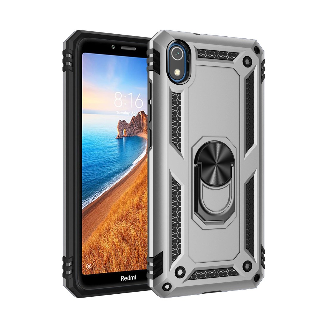  Xiaomi Redmi 7A Kılıf Sofya Yüzüklü Silikon Kapak - Gümüş