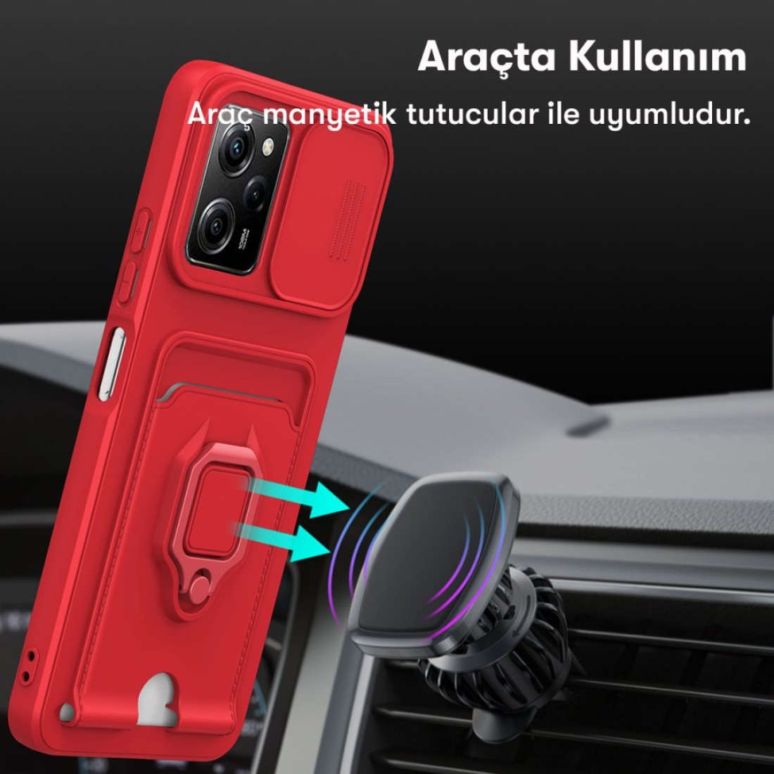  Xiaomi Poco X5 Pro 5G Kılıf Zuma Kartvizitli Yüzüklü Silikon - Kırmızı