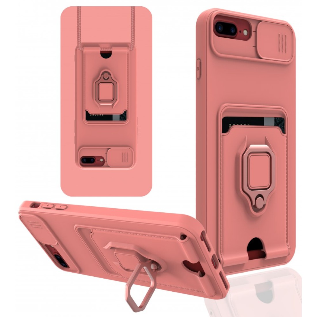  iPhone 7 Plus Kılıf Zuma Kartvizitli Yüzüklü Silikon - Pembe