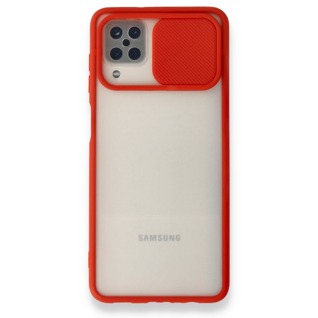  Samsung Galaxy A12 Kılıf Palm Buzlu Kamera Sürgülü Silikon - Kırmızı