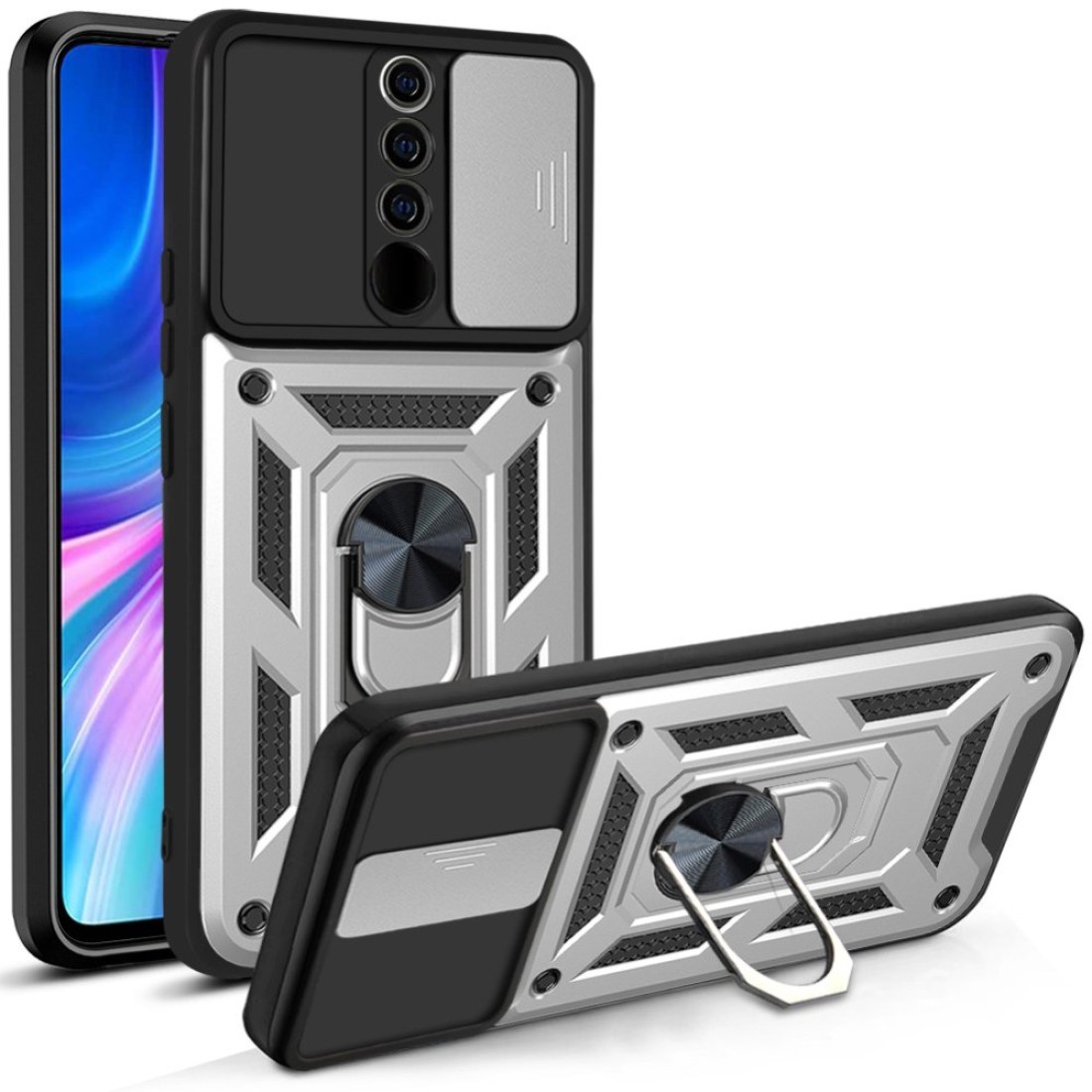  Xiaomi Redmi Note 8 Pro Kılıf Pars Lens Yüzüklü Silikon - Gümüş