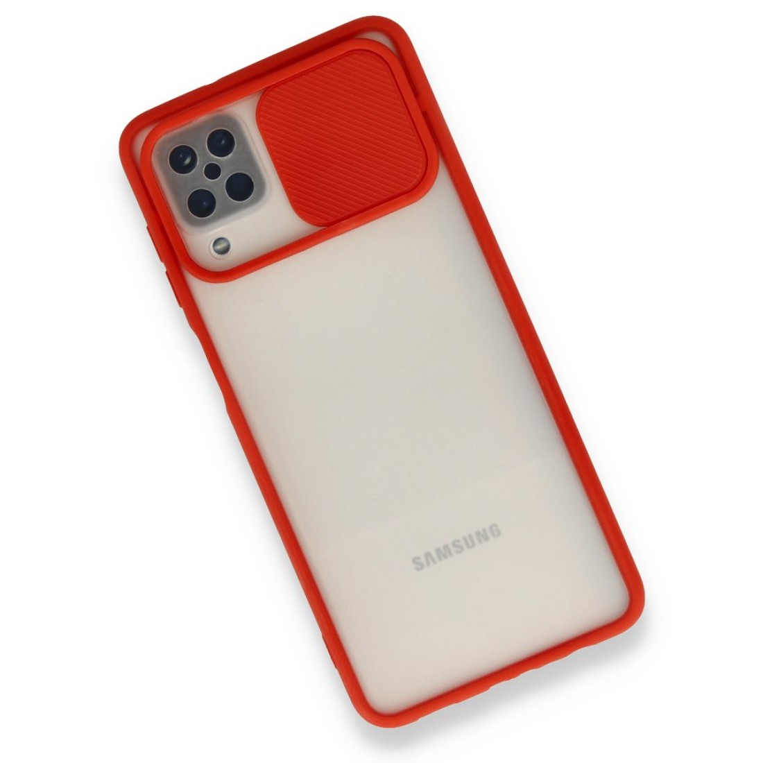  Samsung Galaxy A12 Kılıf Palm Buzlu Kamera Sürgülü Silikon - Kırmızı