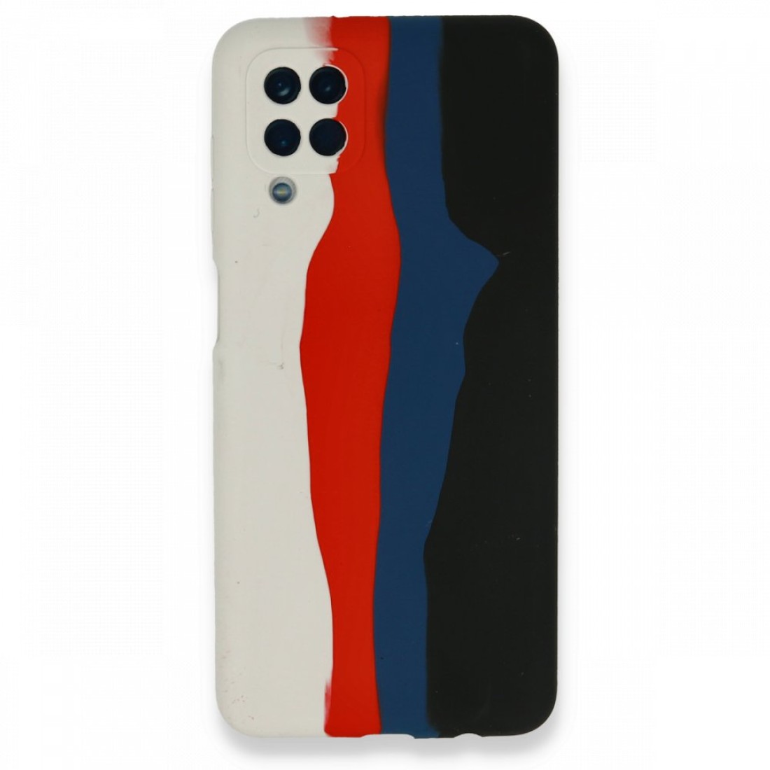  Samsung Galaxy M32 Kılıf Ebruli Lansman Silikon - Beyaz-Siyah