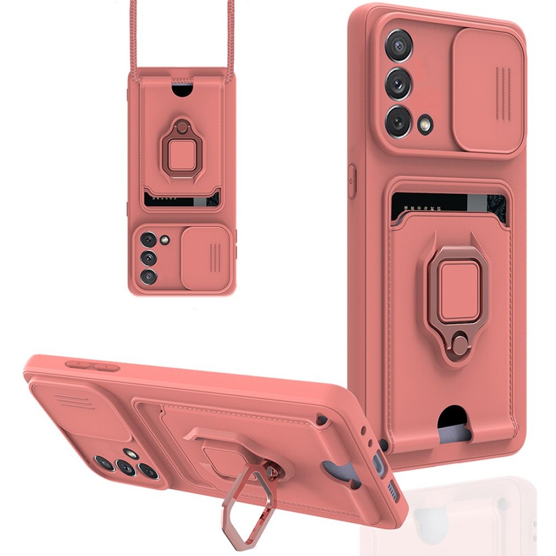  Oppo A74 4G Kılıf Zuma Kartvizitli Yüzüklü Silikon - Pembe