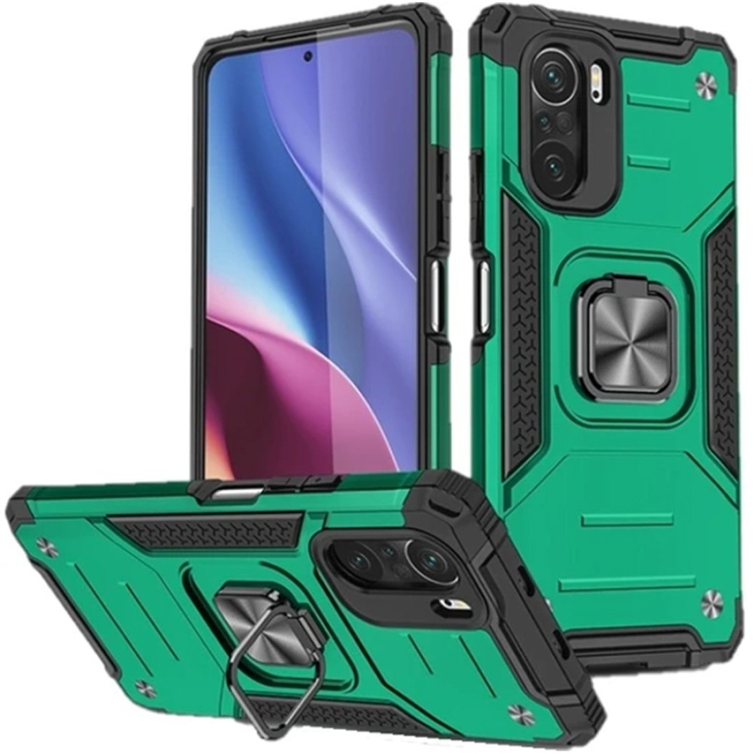  Xiaomi Redmi K40 Kılıf Zegna Yüzüklü Silikon Kapak - Koyu Yeşil