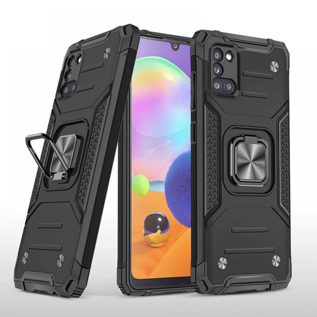  Samsung Galaxy A31 Kılıf Zegna Yüzüklü Silikon Kapak - Siyah