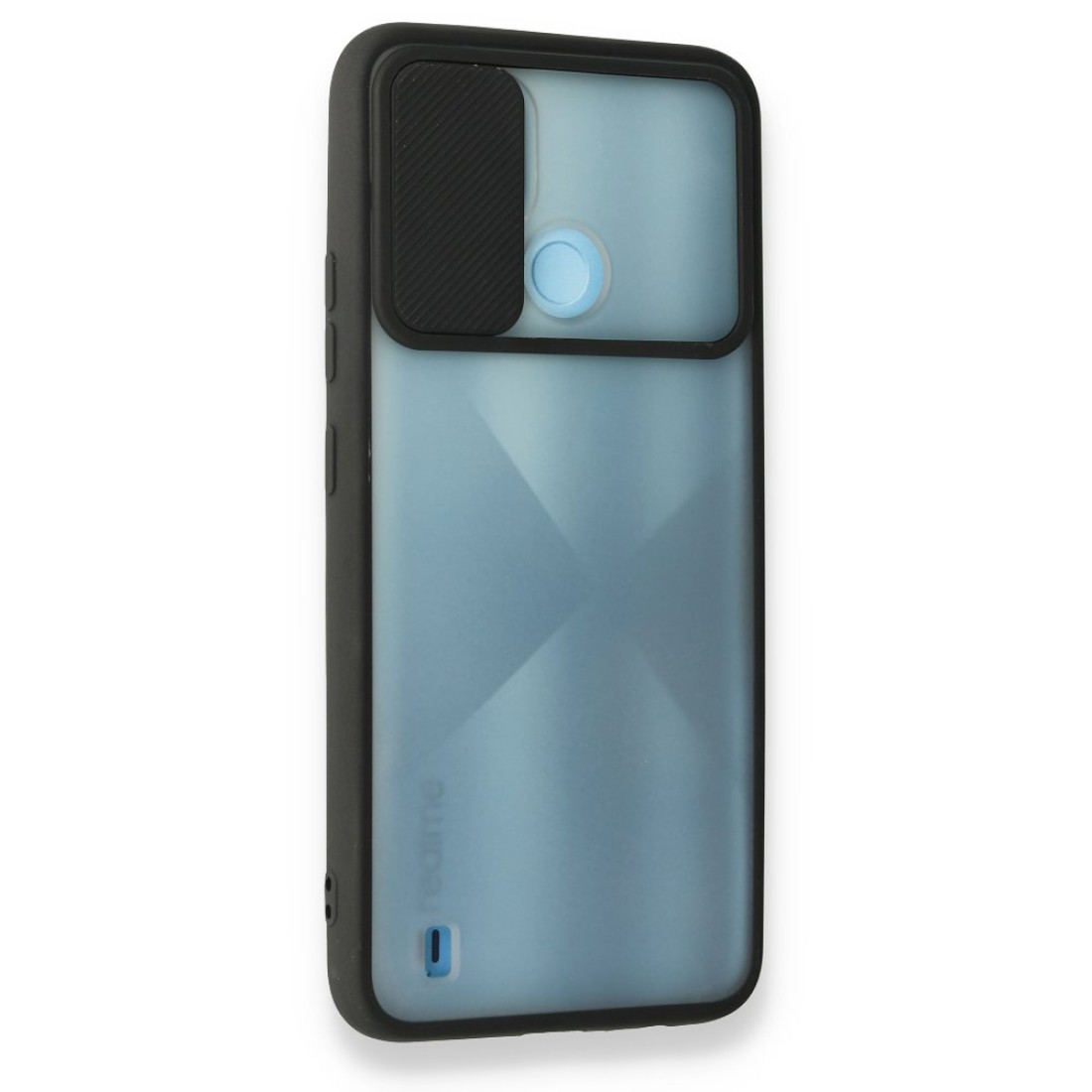 Realme C21 Kılıf Palm Buzlu Kamera Sürgülü Silikon - Siyah Realme C21 Kılıf Palm Buzlu Kamera Sürgülü Silikon - Siyah
