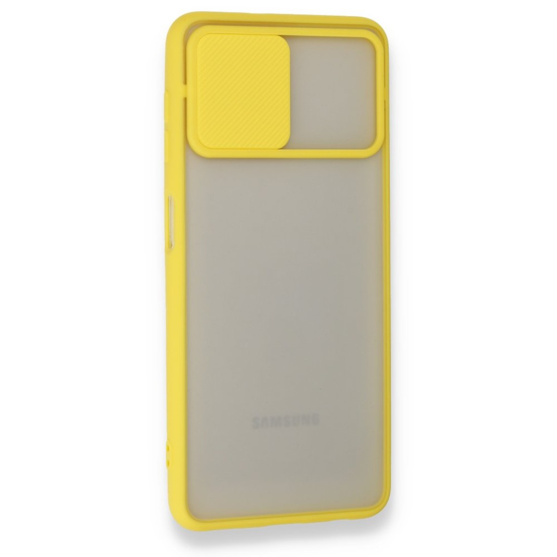  Samsung Galaxy M32 Kılıf Palm Buzlu Kamera Sürgülü Silikon - Sarı
