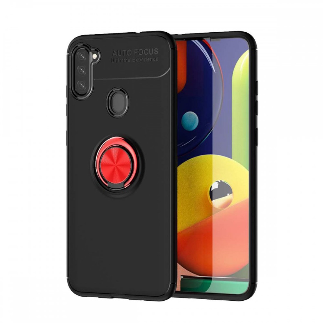  Samsung Galaxy M11 Kılıf Range Yüzüklü Silikon - Siyah-Kırmızı