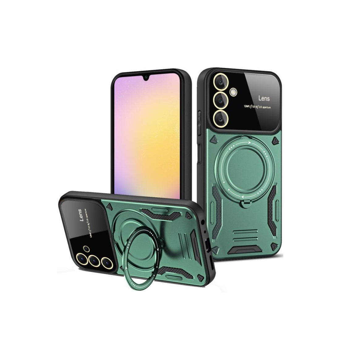  Samsung Galaxy A05S Kılıf Joy Lens Standlı Kapak - Koyu Yeşil