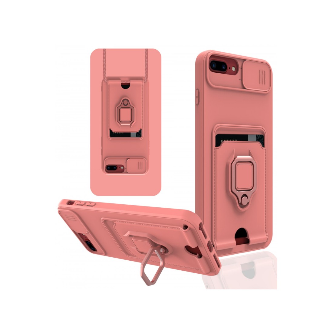  iPhone 7 Plus Kılıf Zuma Kartvizitli Yüzüklü Silikon - Pembe