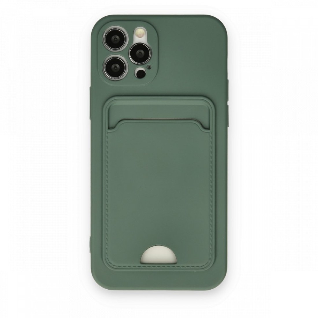  iPhone 12 Pro Kılıf Kelvin Kartvizitli Silikon - Koyu Yeşil