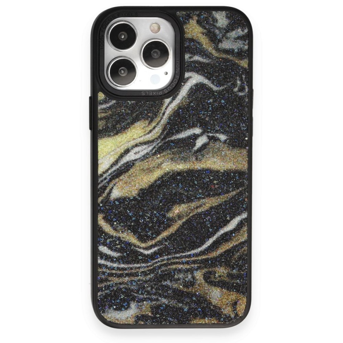  iPhone 12 Pro Kılıf Moda Simli Kapak - Siyah