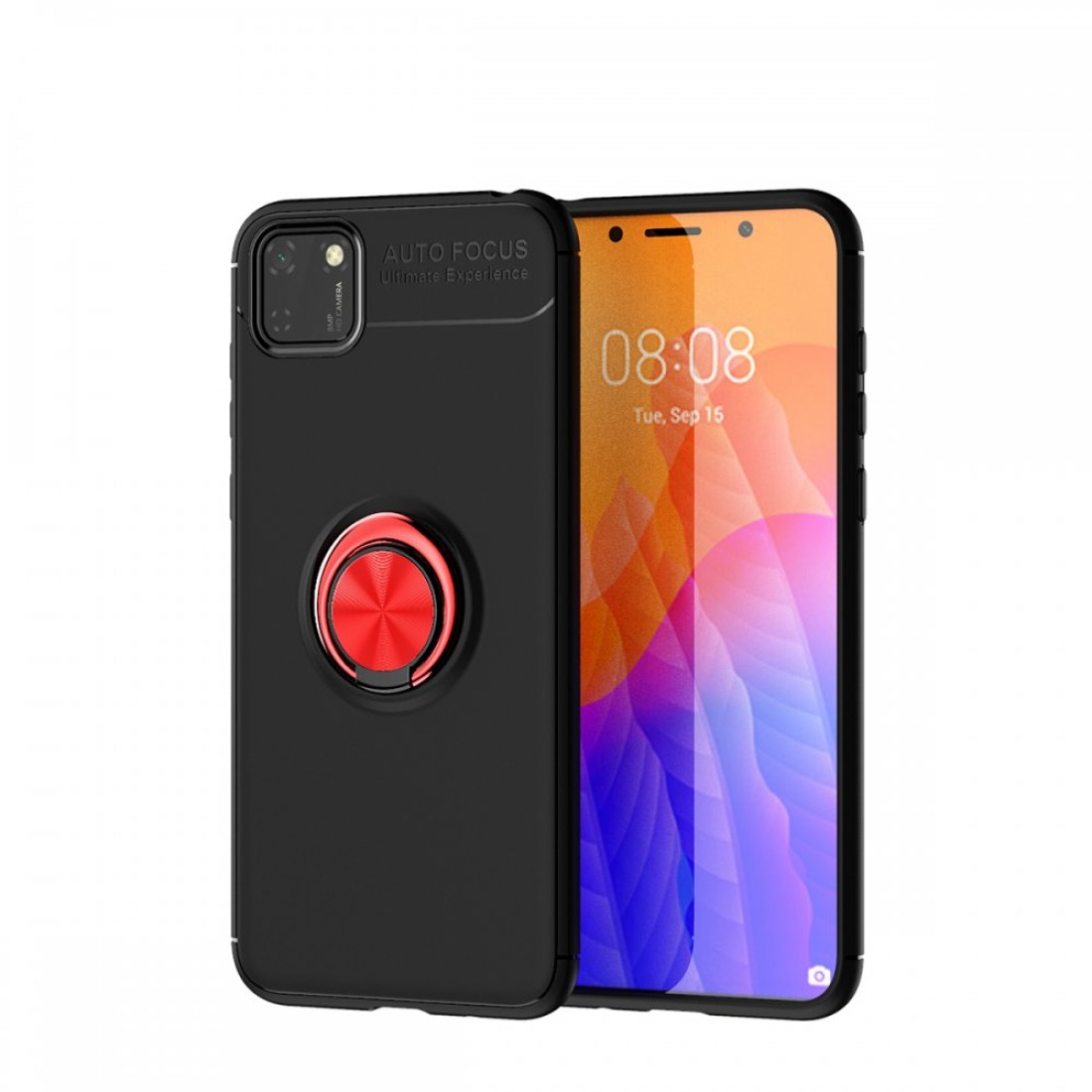  Huawei Y5P Kılıf Range Yüzüklü Silikon - Siyah-Kırmızı