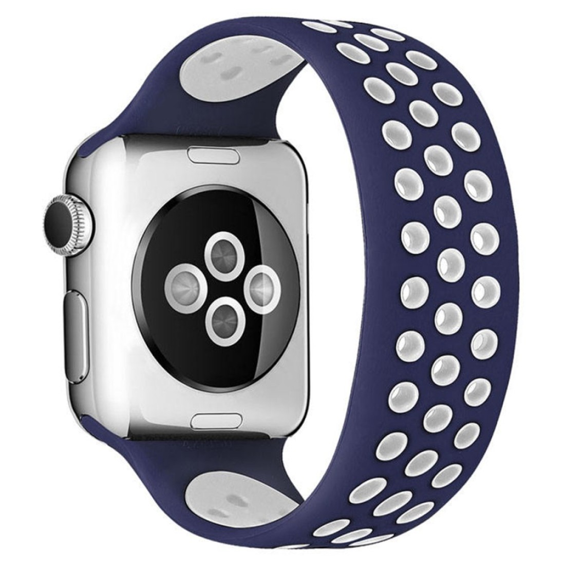  Apple Watch 38mm Ayarlı Delikli Silikon Kordon - Lacivert-Beyaz