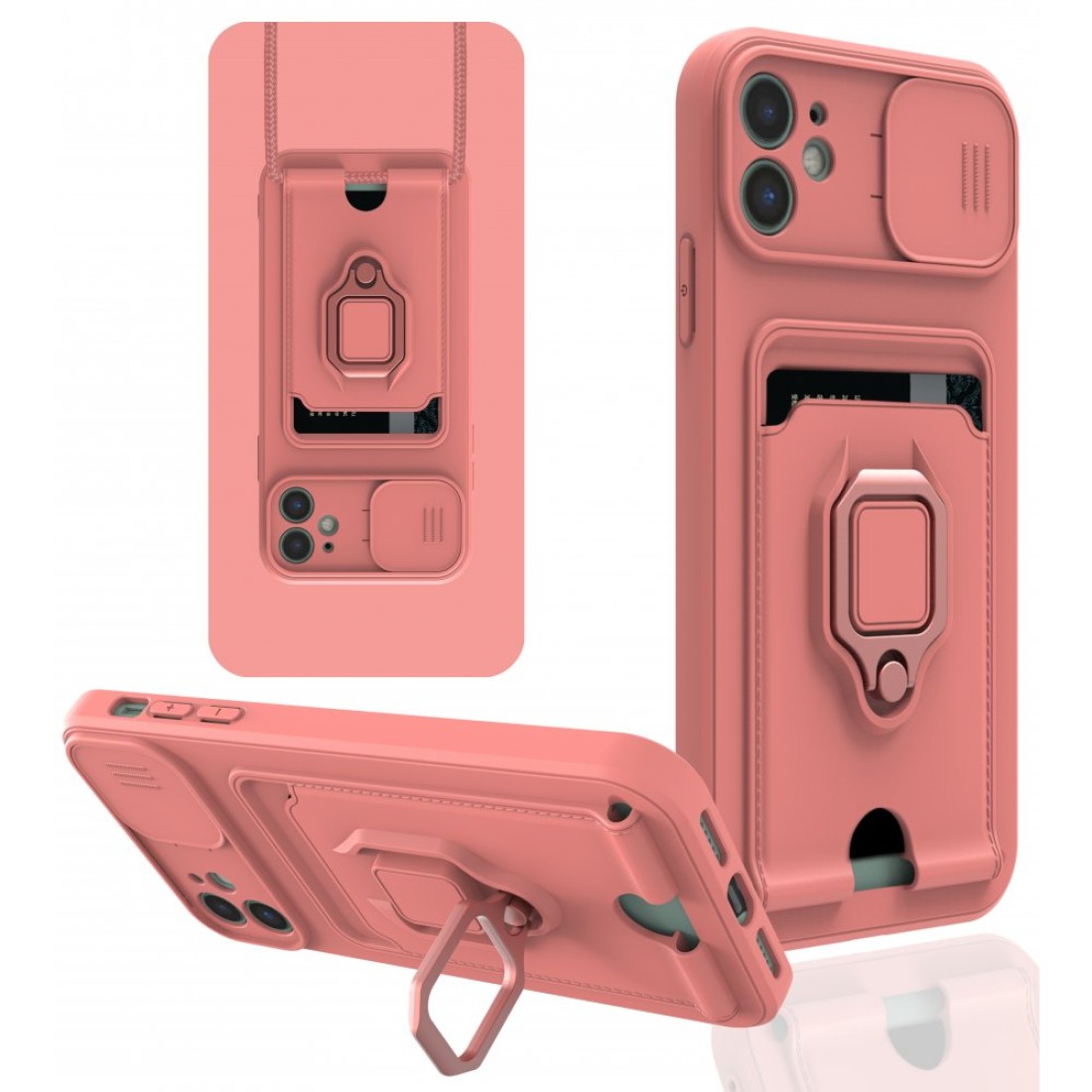  iPhone 12 Kılıf Zuma Kartvizitli Yüzüklü Silikon - Pembe