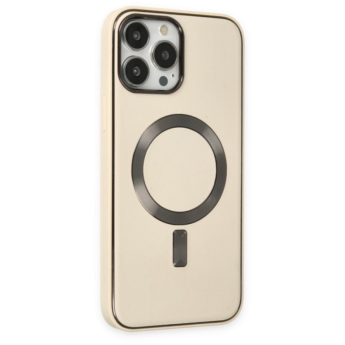  iPhone 13 Pro Max Kılıf Coco Deri Magneticsafe Silikon - Krem
