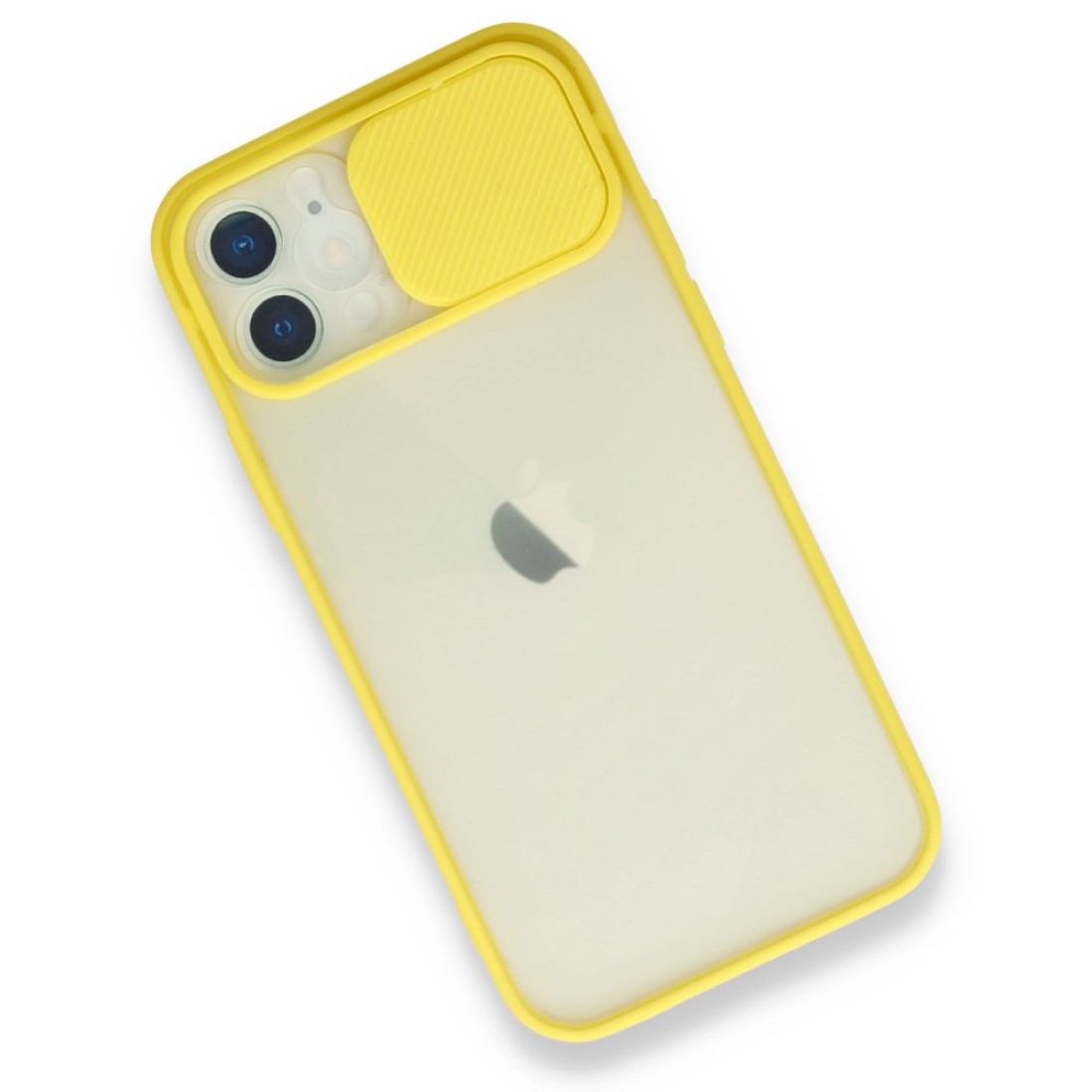  iPhone 12 Kılıf Palm Buzlu Kamera Sürgülü Silikon - Sarı