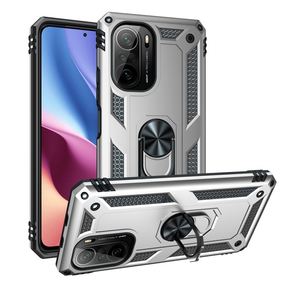 Xiaomi Redmi K40 Kılıf Sofya Yüzüklü Silikon Kapak - Gümüş Xiaomi Redmi K40 Kılıf Sofya Yüzüklü Silikon Kapak - Gümüş