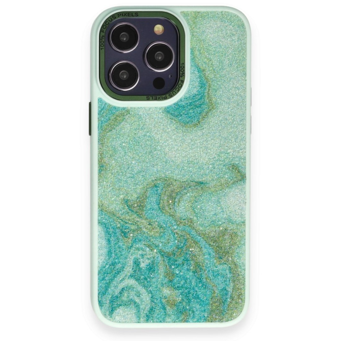  iPhone 13 Pro Max Kılıf Moda Simli Kapak - Yeşil