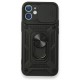 iPhone 12 Mini Kılıf Pars Lens Yüzüklü Silikon - Siyah