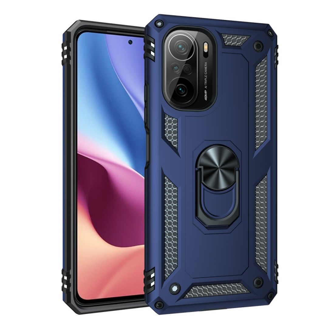  Xiaomi Redmi K40 Kılıf Sofya Yüzüklü Silikon Kapak - Lacivert