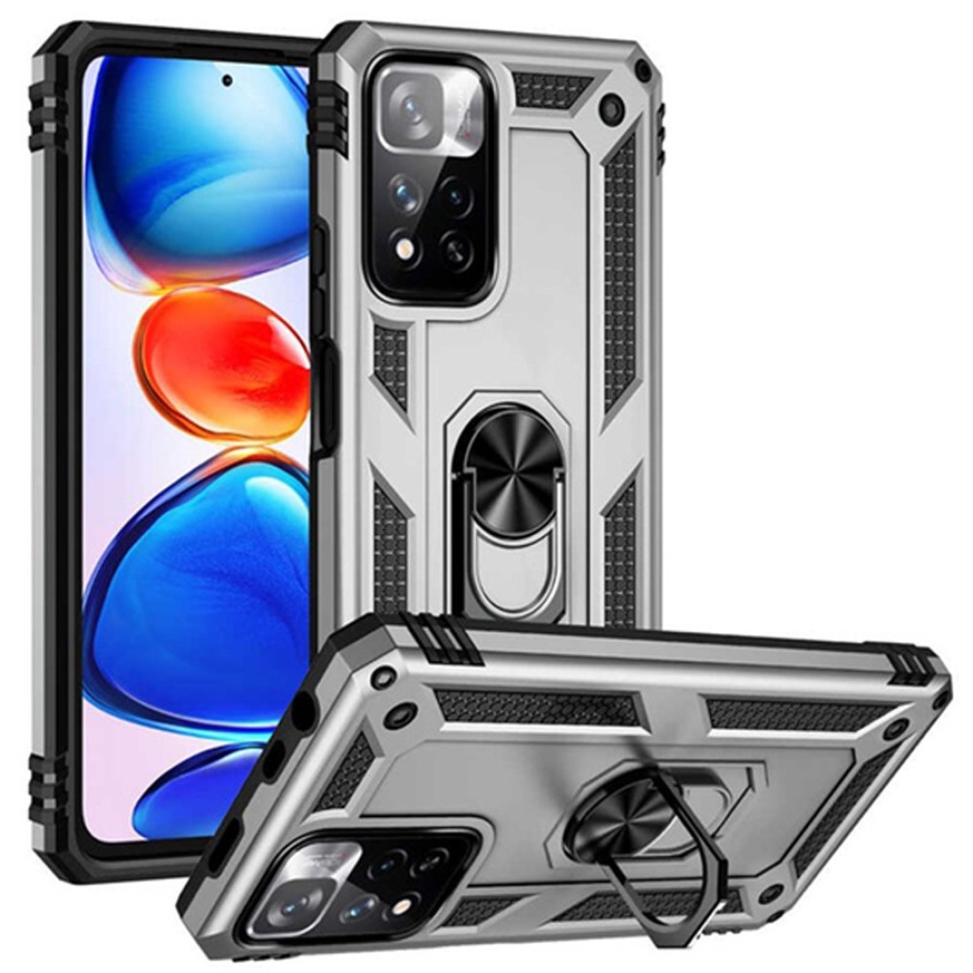  Xiaomi Redmi Note 11 Pro Plus 5G Kılıf Sofya Yüzüklü Silikon Kapak - Gümüş