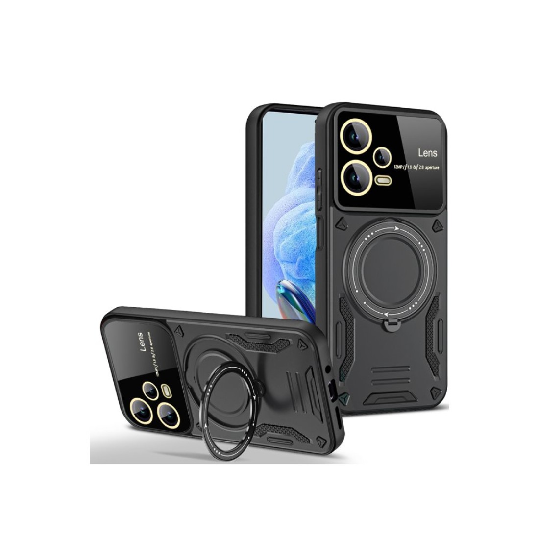 Xiaomi Redmi Note 12 Pro 5G Kılıf Joy Lens Standlı Kapak - Siyah
