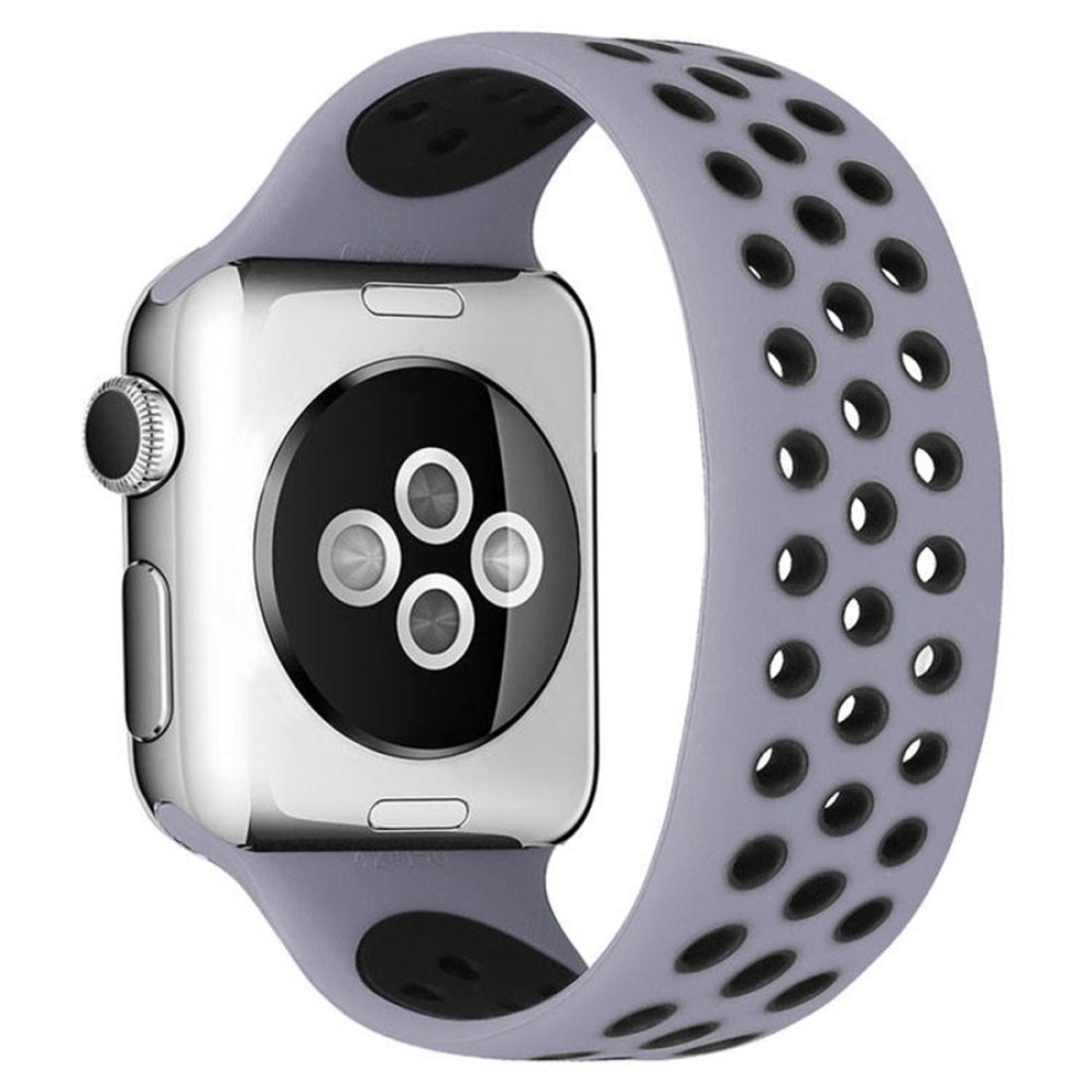  Apple Watch 38mm Ayarlı Delikli Silikon Kordon - Gri-Siyah