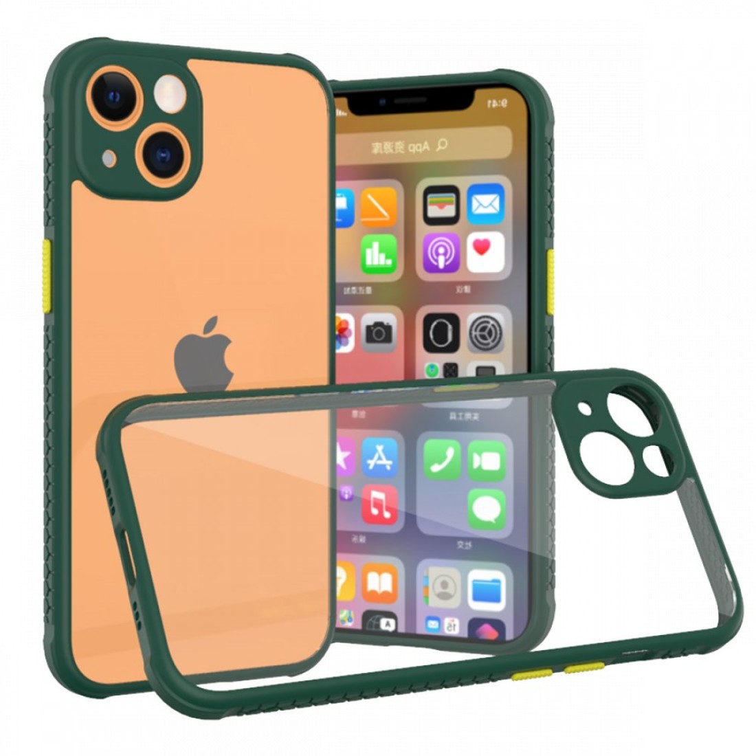  iPhone 13 Mini Kılıf Miami Şeffaf Silikon - Koyu Yeşil