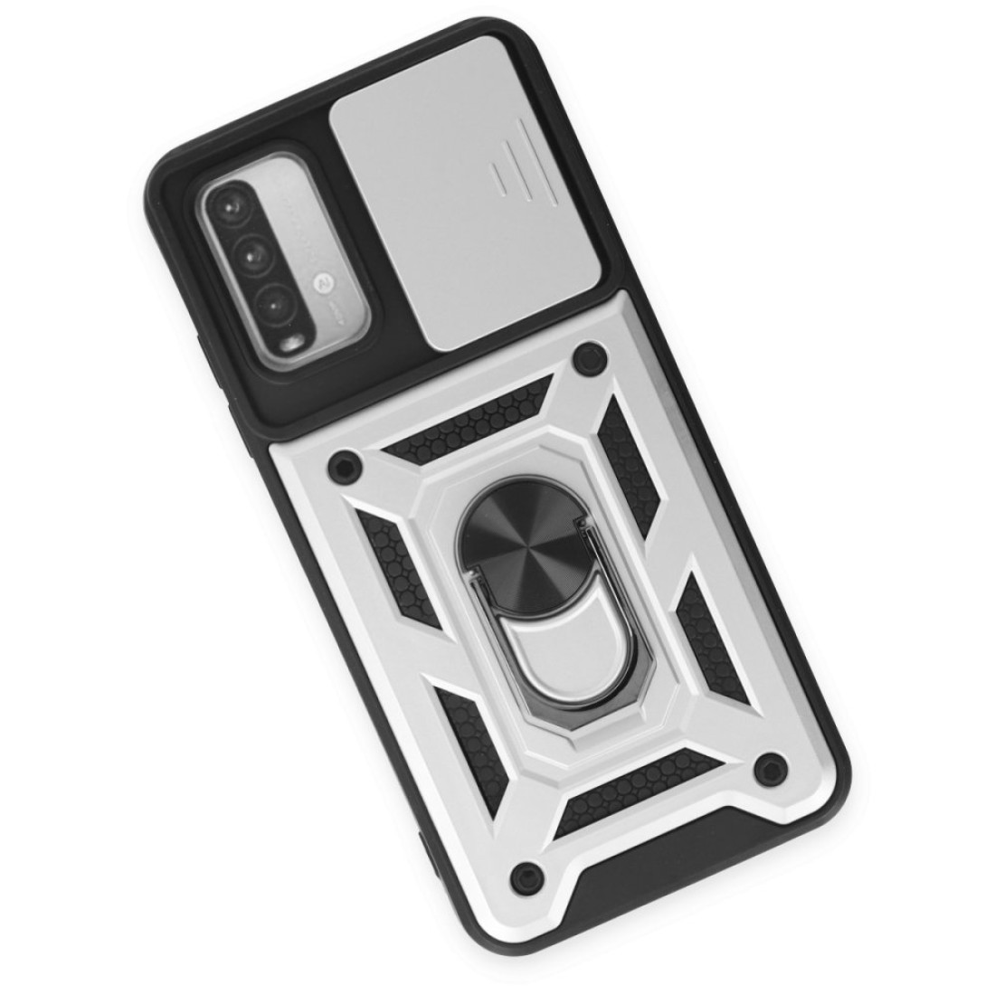  Xiaomi Redmi 9T Kılıf Pars Lens Yüzüklü Silikon - Gümüş