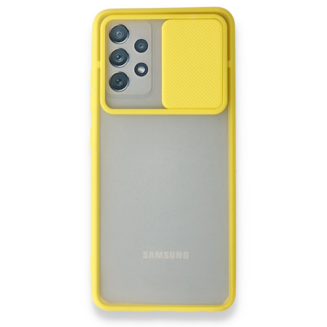  Samsung Galaxy A52 Kılıf Palm Buzlu Kamera Sürgülü Silikon - Sarı