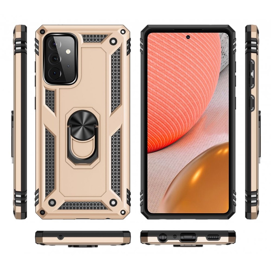  Samsung Galaxy A72 Kılıf Sofya Yüzüklü Silikon Kapak - Gold