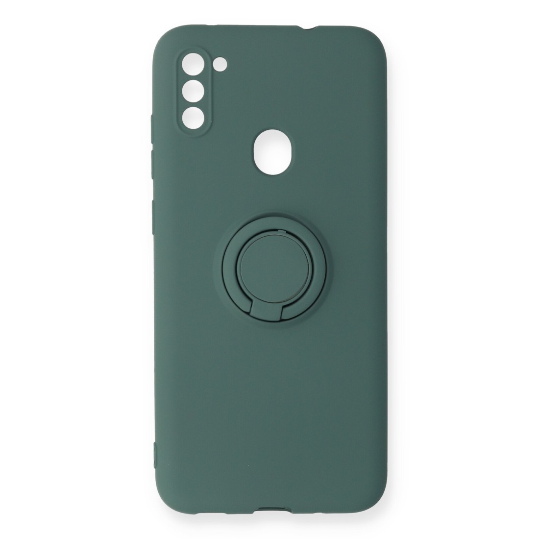  Samsung Galaxy M11 Kılıf Viktor Yüzüklü Silikon - Koyu Yeşil