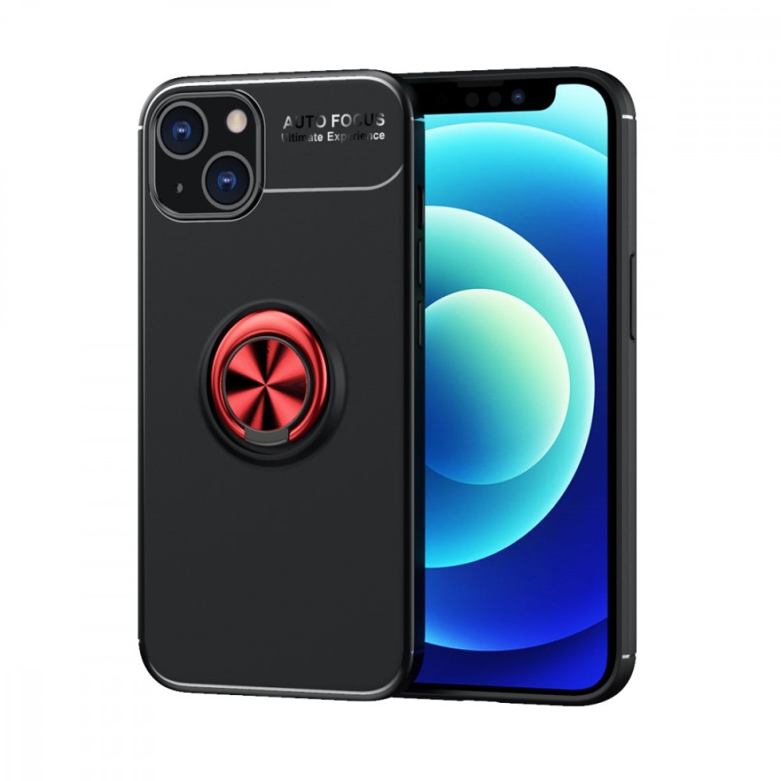  iPhone 13 Kılıf Range Yüzüklü Silikon - Siyah-Kırmızı