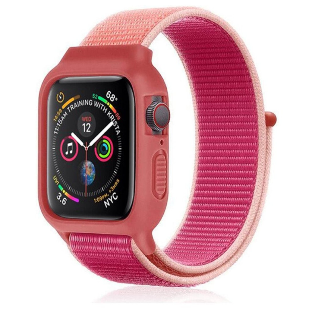  Apple Watch 38mm Hasırlı Cırtcırtlı Kasalı Kordon - Pudra
