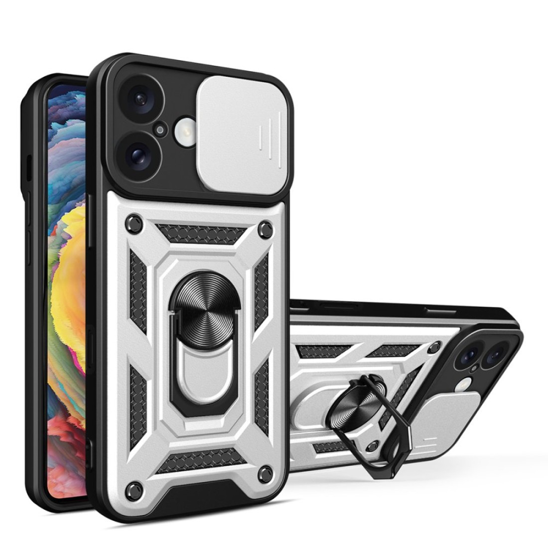  iPhone 16 Kılıf Pars Lens Yüzüklü Silikon - Gümüş