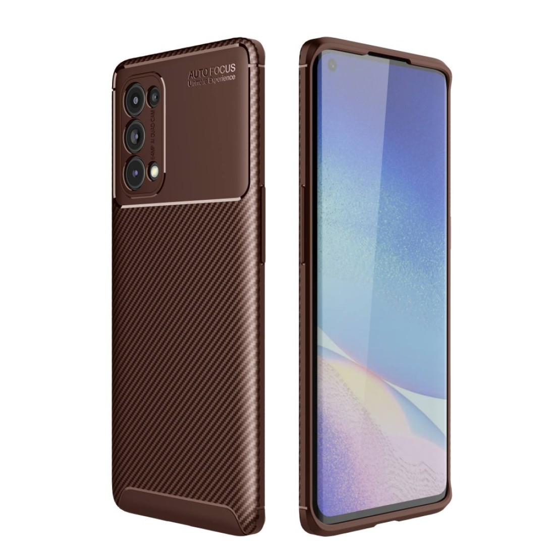  Oppo Reno 5 Pro Kılıf Auto Focus Karbon Kapak - Kahverengi