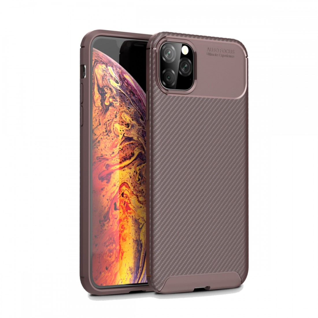  iPhone 11 Pro Kılıf Auto Focus Karbon Kapak - Kahverengi