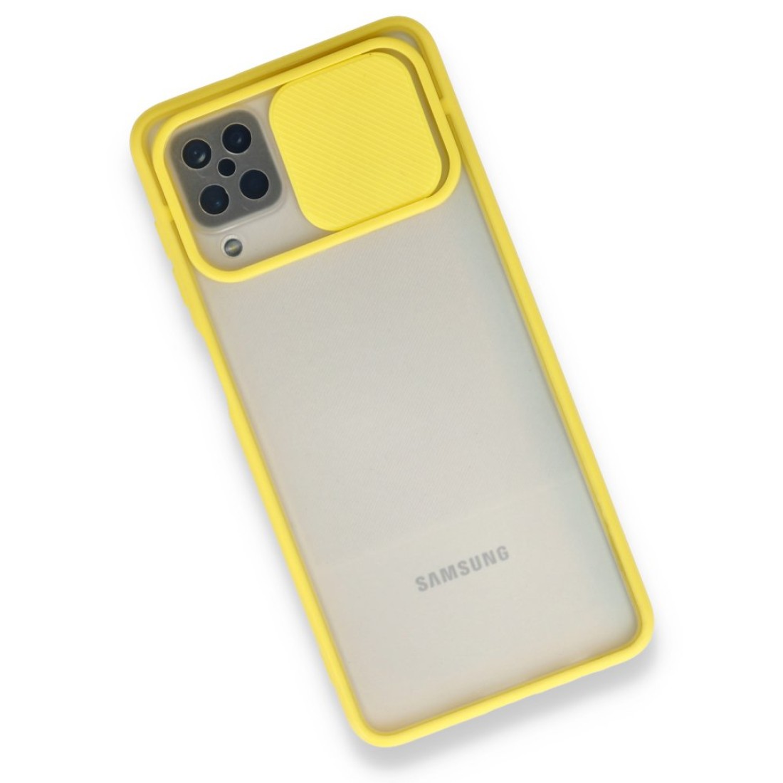  Samsung Galaxy M12 Kılıf Palm Buzlu Kamera Sürgülü Silikon - Sarı
