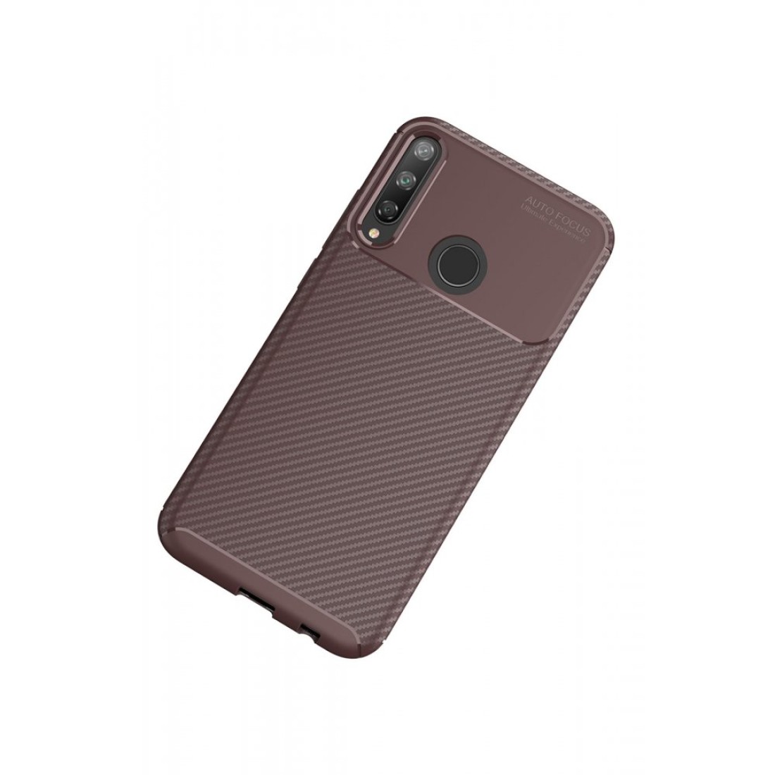 Huawei P40 Lite E Kılıf Auto Focus Karbon Kapak - Kahverengi Huawei P40 Lite E Kılıf Auto Focus Karbon Kapak - Kahverengi