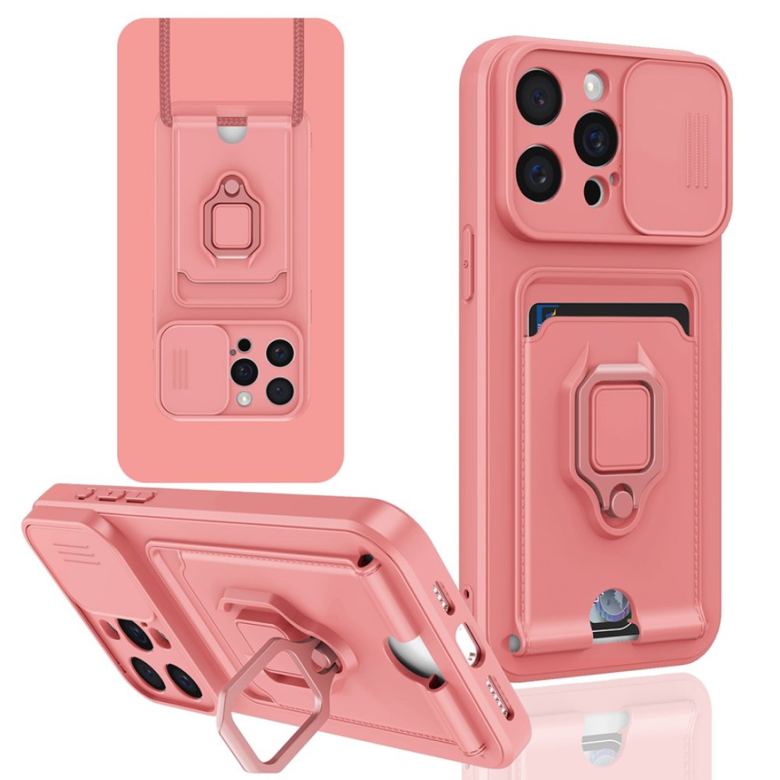  iPhone 15 Pro Max Kılıf Zuma Kartvizitli Yüzüklü Silikon - Pembe