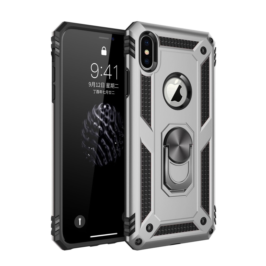  iPhone XS Kılıf Sofya Yüzüklü Silikon Kapak - Gümüş
