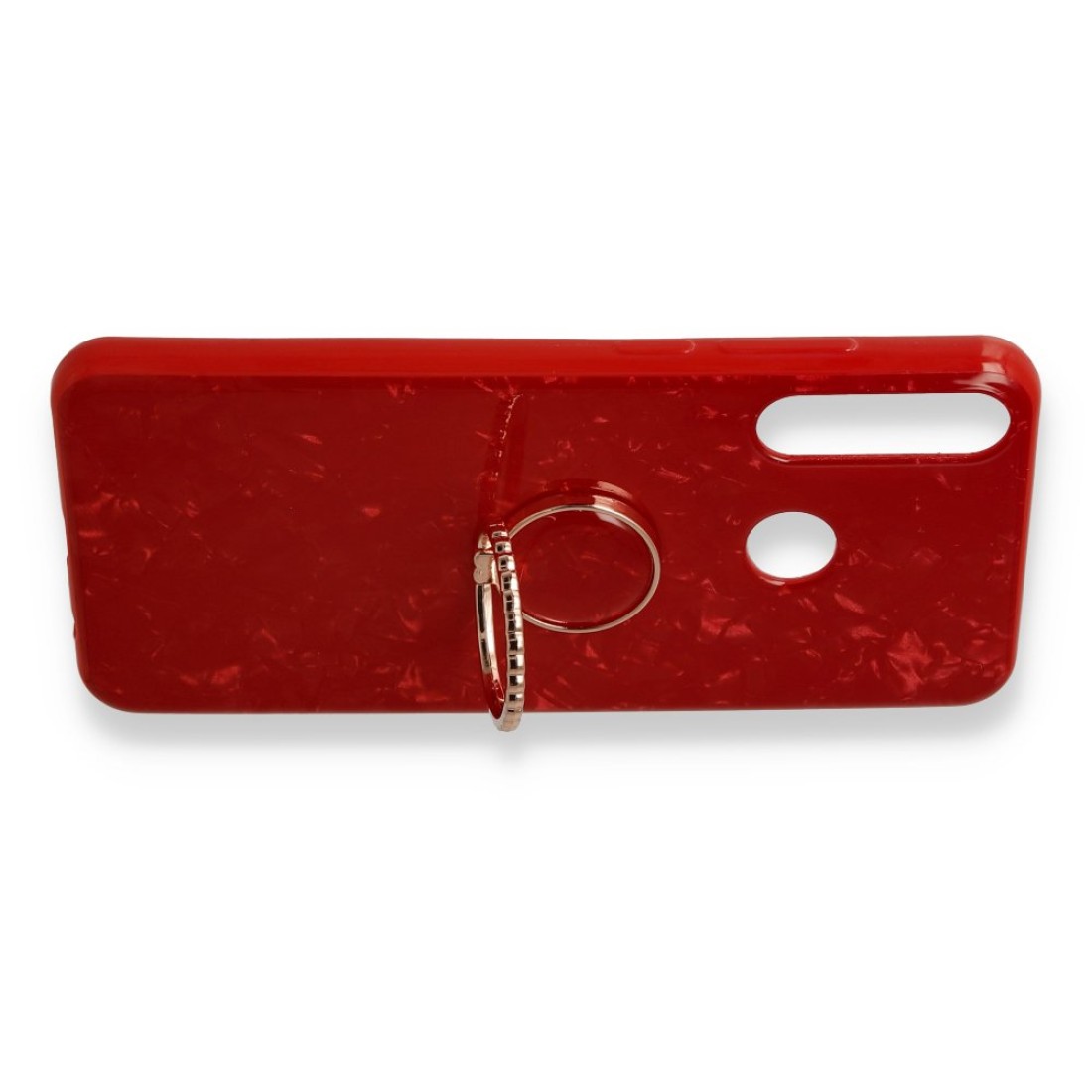  Huawei Y6P Kılıf Marble Yüzüklü Silikon - Kırmızı